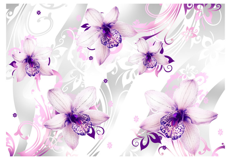Fototapete Natur - Violette Blumen auf Hintergrund mit fantasievollen Elementen 60713 additionalImage 1