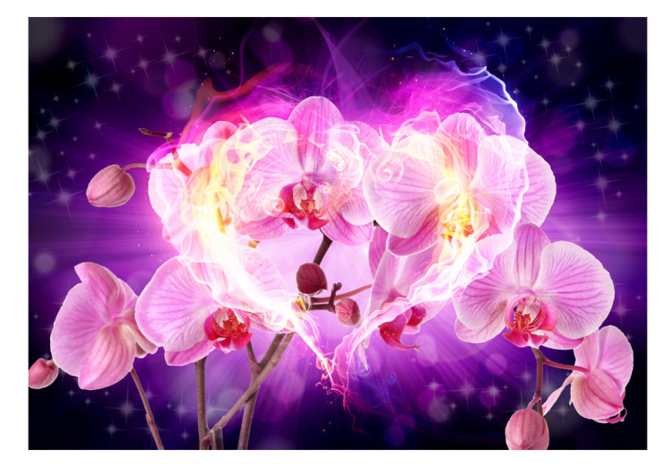 Vliestapete Orchideen in Flammen - Blumen in Herzform auf abstraktem Hintergrund 60633 additionalImage 1