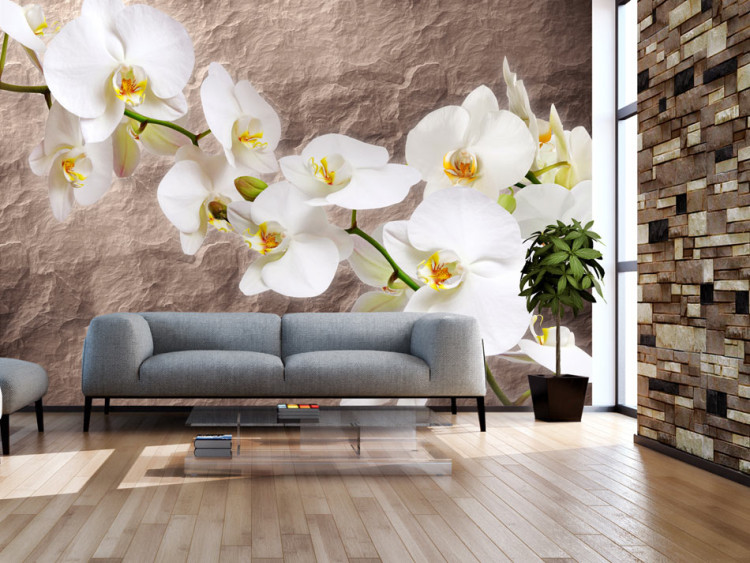 Vliestapete Orchideenblumen - Blumenmotiv auf unregelmäßiger Textur 60615