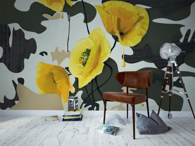 Vliestapete Frisch gemalt - Blumenmotiv mit gelben Mohnblumen abstrakt 60735