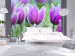Vlies Fototapete Lila Frühlingstulpen - Blühende Blumen und verschwommener Hintergrund 60345