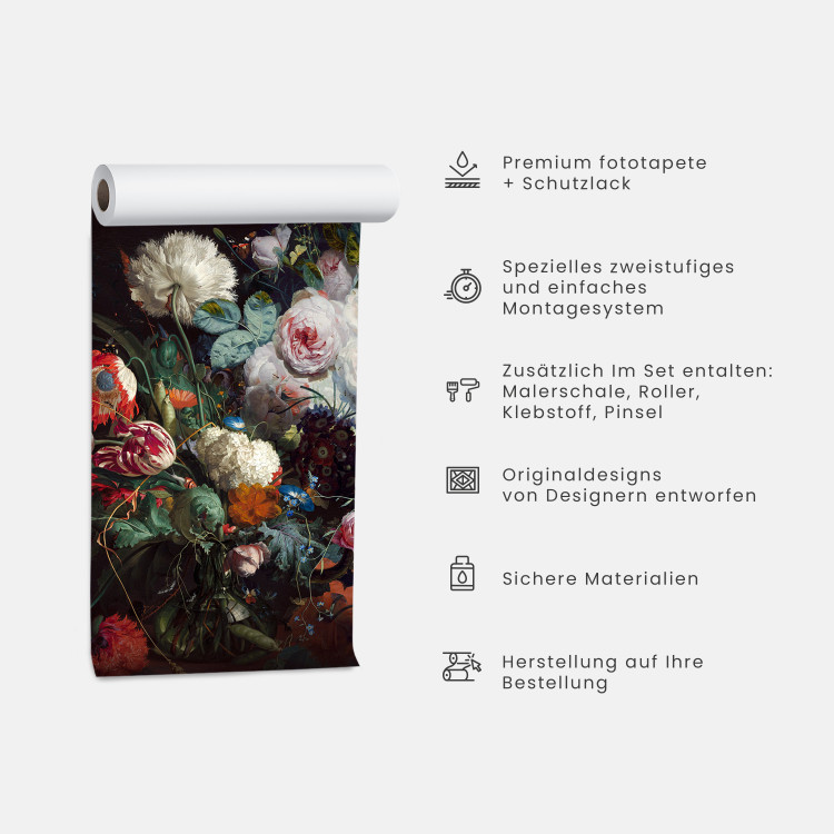 Vlies Fototapete Klänge der Zartheit - türkisfarbene Blumen auf gemustertem Hintergrund 60455 additionalImage 4