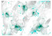 Vlies Fototapete Klänge der Zartheit - türkisfarbene Blumen auf gemustertem Hintergrund 60455 additionalThumb 1