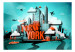 Fototapete Street Art - Roter Schriftzug "New York" mit Motiv von Wolkenkratzern 60775 additionalThumb 1