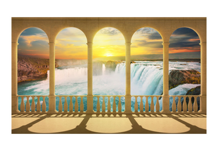 Vlies Fototapete Traum von Niagara-Wasserfällen - Fluss mit Wasserfall hinter Säulen 60016 additionalImage 1