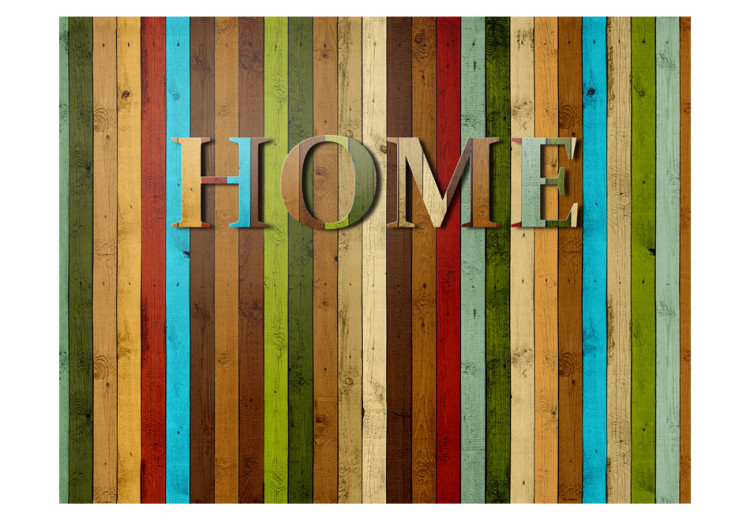 Vliestapete Home - Bunter Schriftzug "Home" auf farbigen Holzbrettern vertikal 60916 additionalImage 1