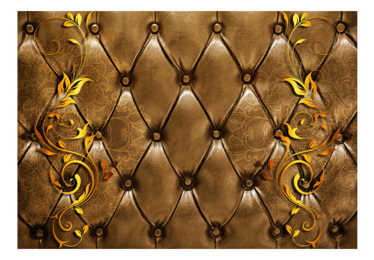 Vlies Fototapete Elegantes Design - Ledertextur mit goldenen Mustern und Blumen 61016 additionalImage 1