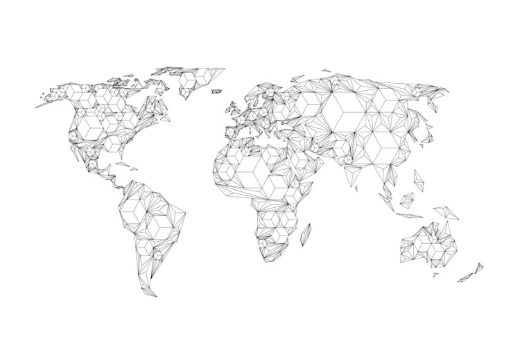 Vlies Fototapete Weltkarte - Schwarz-weiße Komposition mit skizzierten Kontinenten 60026 additionalImage 1