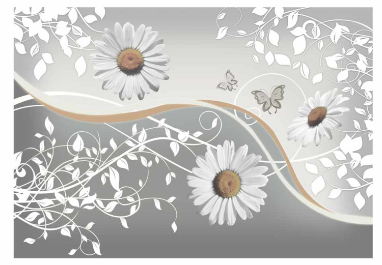 Fototapete Gänseblümchen - Blumenfantasie mit Pflanzenmuster und Schmetterlingen 60846 additionalImage 1