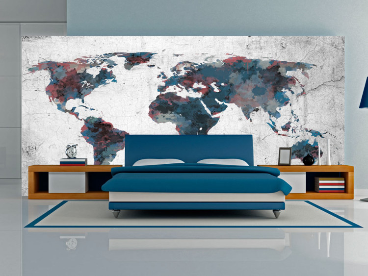 Vliestapete Kontinente - Karte der Welt in dunklen Farben auf grauem Hintergrund 59986
