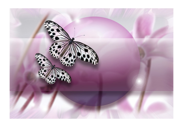Vlies Fototapete Schmetterlingsplanet - weiße Schmetterlinge auf Hintergrund aus Blumen 61296 additionalImage 1