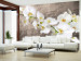 Vliestapete Orchideenblumen - Weiße Blumen auf grauem Hintergrund 60627