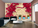 Fototapete Steinmauer - Hintergrund mit rotem Efeu und türkisen Blumentöpfen 60987