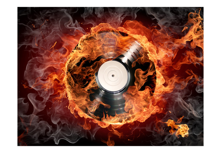 Vliestapete Rockmusik - Vinylplatte umgeben von Flammen und Rauch 61108 additionalImage 1