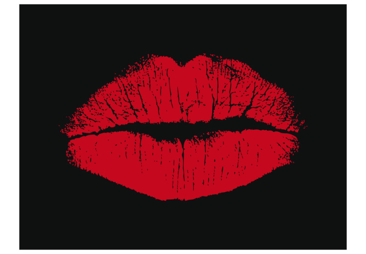 Vlies Fototapete Sinnlicher Kuss - rote weibliche Lippen mit Lippenstift auf Schwarz 61238 additionalImage 1