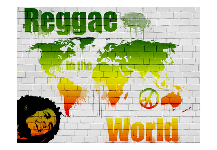 Vliestapete Reggae in the world - Weltkarte auf Ziegeln in Reggaefarben 59958 additionalImage 1