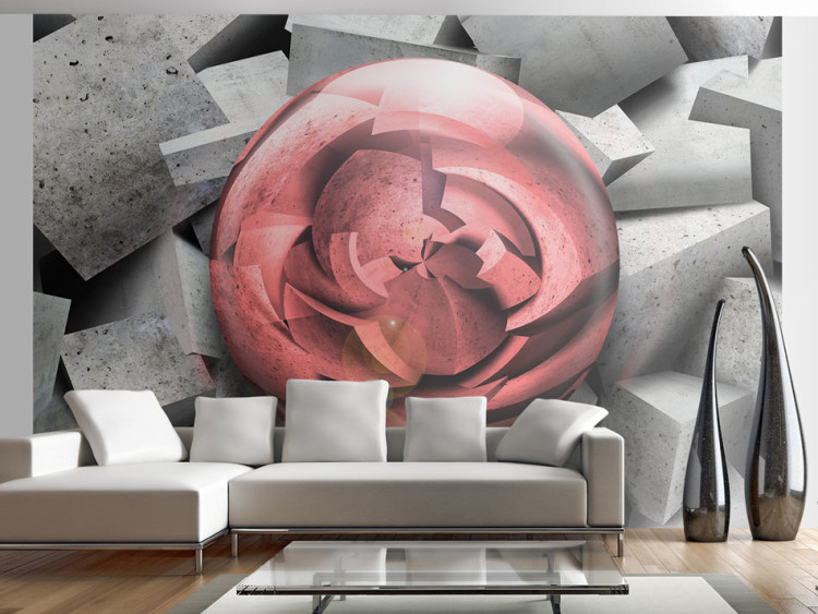 Vliestapete Rose abstrakt - Hintergrund aus grauen Steinfragmenten mit roter Kugel 60968