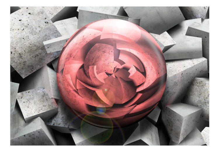 Vliestapete Rose abstrakt - Hintergrund aus grauen Steinfragmenten mit roter Kugel 60968 additionalImage 1