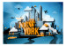 Fototapete Street Art - Gelber Schriftzug "New York" mit Wolkenkratzern und Autos 60778 additionalThumb 1