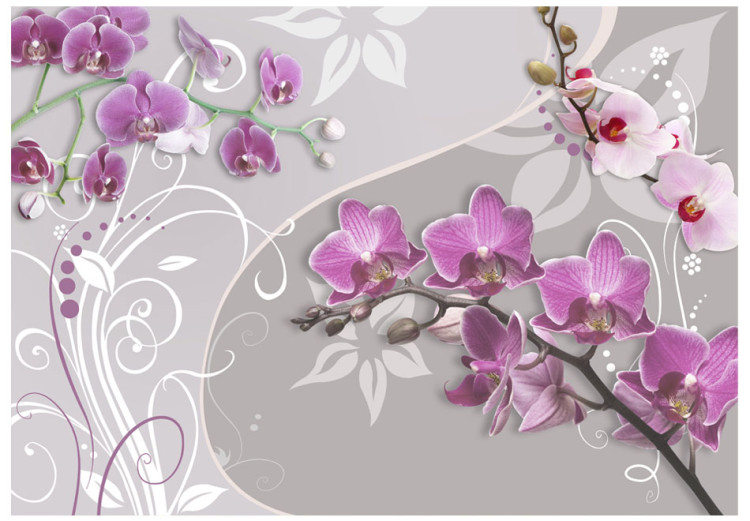 Vliestapete Flug der purpurroten Orchideen - Blumen mit fantasievollen Elementen 60298 additionalImage 1