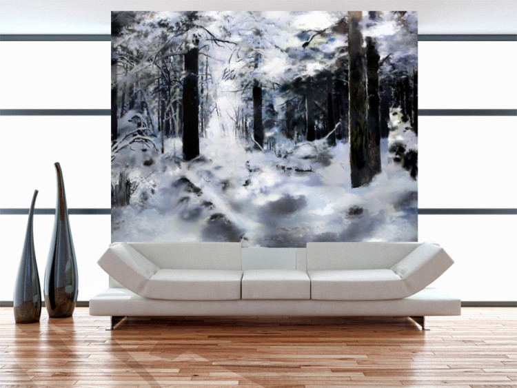 Fototapete Winterwald - Wald mit schneebedeckten Bäumen in gedämpften Farben 60269