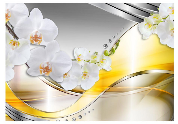 Vliestapete Gelbe Reise - moderne Orchideenblumenabstraktion auf Silber 60299 additionalImage 1